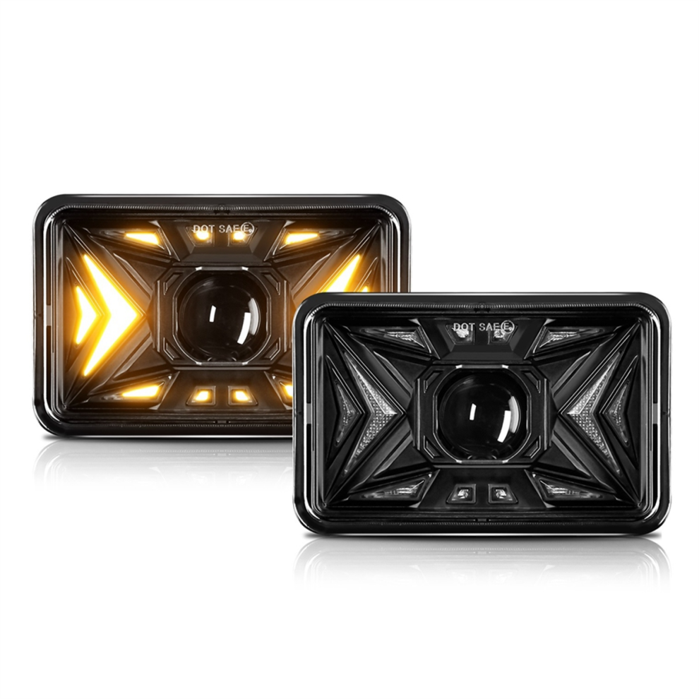 4X6 Inch Led Headlights With Drl Turn Signal Amber 4853655179142