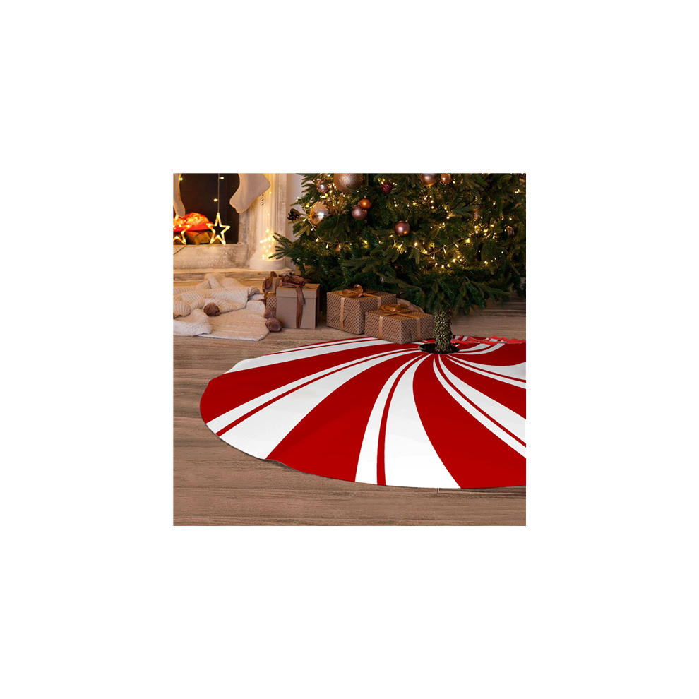 120cm Christmas Tree Skirt Classic Red White Peppermint Candy Party Decor-image-OPC-PJCCCFD-NEW