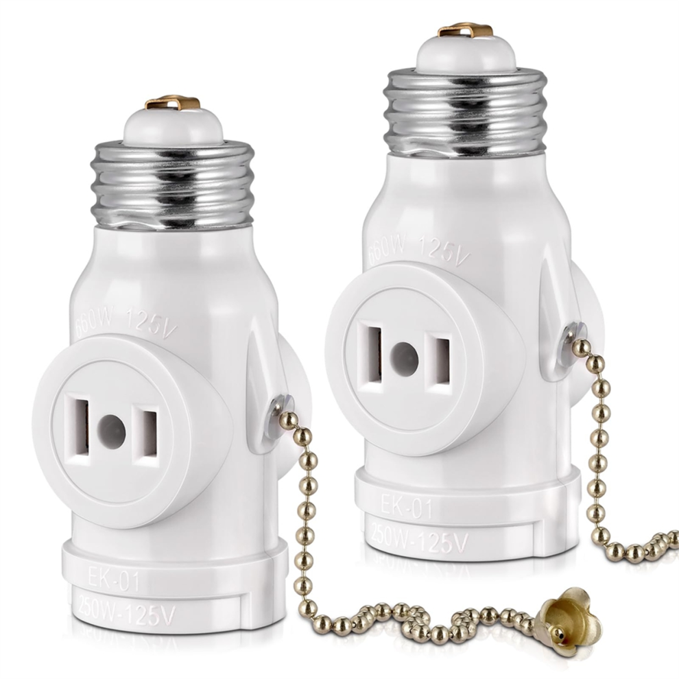 2 Outlet Socket Adapter,E26 Bulb To Splitter Light 4851982260779