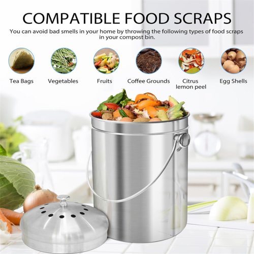 Compost Bucket for Kitchen Countertop,1.3 Gallon S 2
