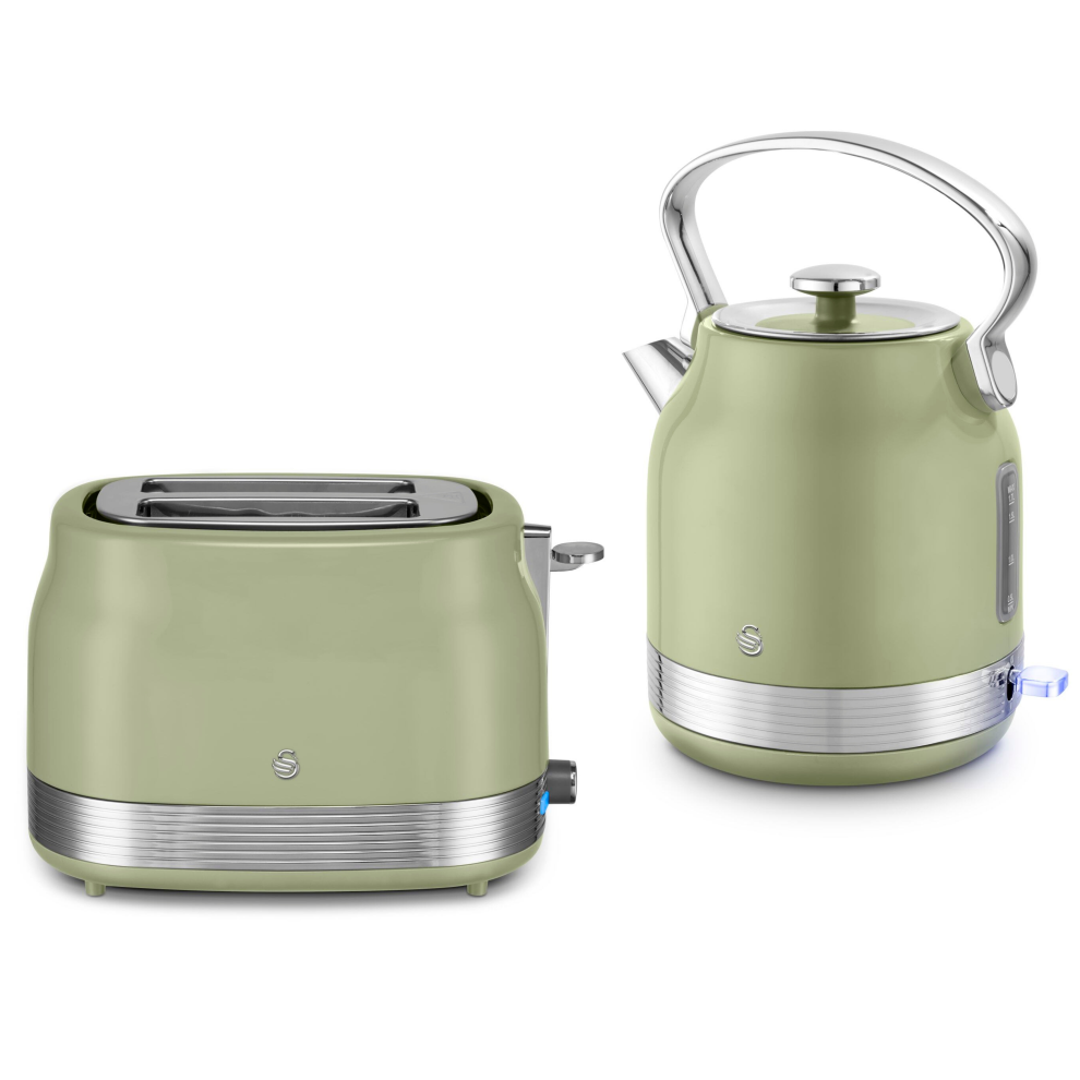 Swan Retro Revive Stovetop Design Kettle & 2 Slice Toaster Set Green
