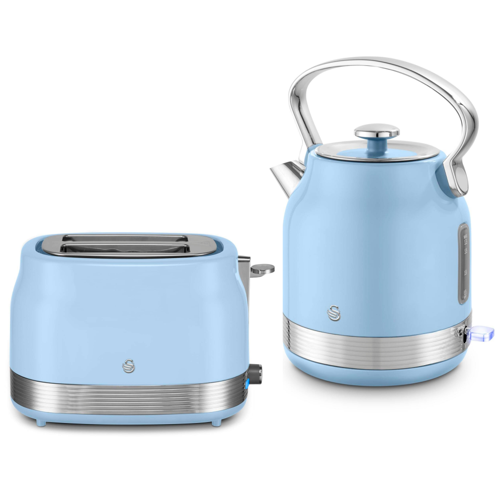 Swan Retro Revive Stovetop Design Kettle & 2 Slice Toaster Set Blue