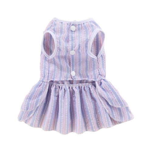 Robe rayée pour animal bleu clair M - nœud 1