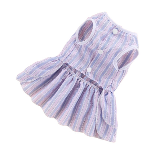Robe rayée pour animal bleu clair M - nœud