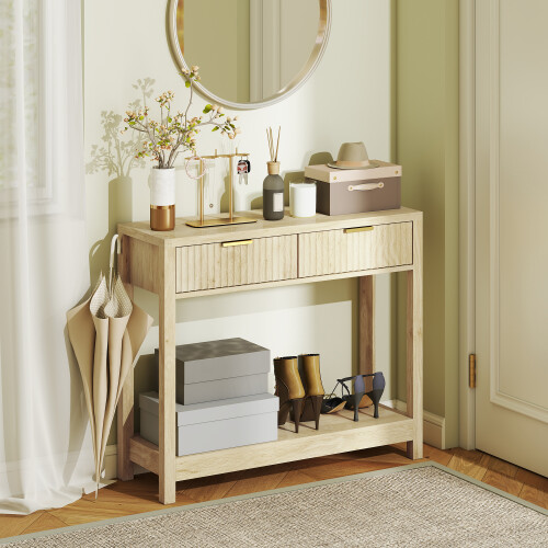 Homcom HOMCOM Modern Console Table with Fluted Panel Drawers, Narrow Hallway Table