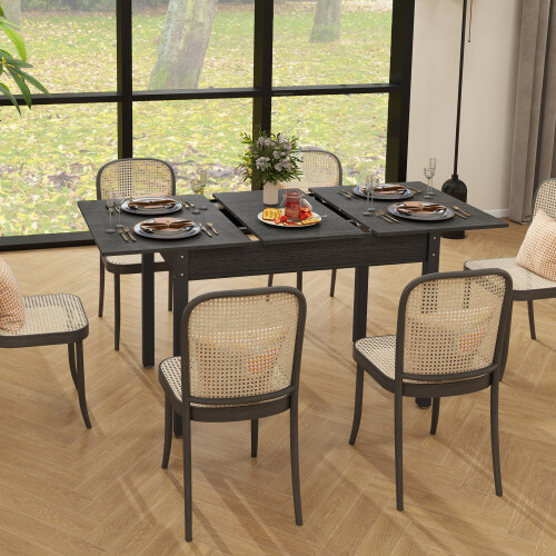 ELECWISH Extendable Dining Table 110-150cm, Seats 6-8, MDF Top & Solid Wood Legs, Hidden Extension Board, Easy Assembly - Black 1