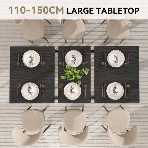 ELECWISH Extendable Dining Table 110-150cm, Seats 6-8, MDF Top & Solid Wood Legs, Hidden Extension Board, Easy Assembly - Black 2