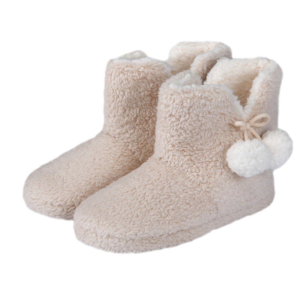 (Medium) Ladies Teddy Fleece Bootie Slippers - Natural