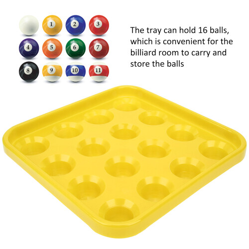 Black Plastic Billiard Ball Tray 16 Holes Storage Box Yellow 2