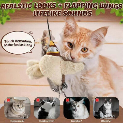 Interactive Electric Flying Bird Cat Toy with Flapping Wings and Chirping Sounds 1