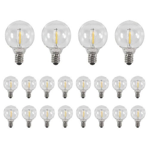 20 Pcs G40 LED Replacement Light Bulbs E12 Screw Base Shatterproof LED Globe Bulbs for Solar String