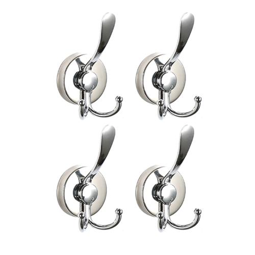 4pcs Stainless Steel Sucker Double Hook Punch-Free Powerful Reusable Rust-Proof Clothes Silver 2