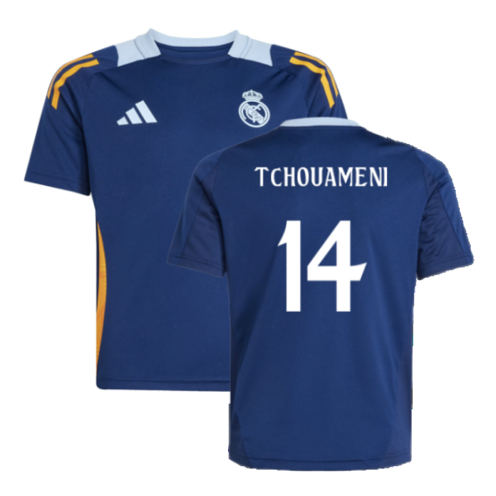 (XXL) 2024-2025 Real Madrid Training Jersey (Navy) - Kids (Tchouameni 14)