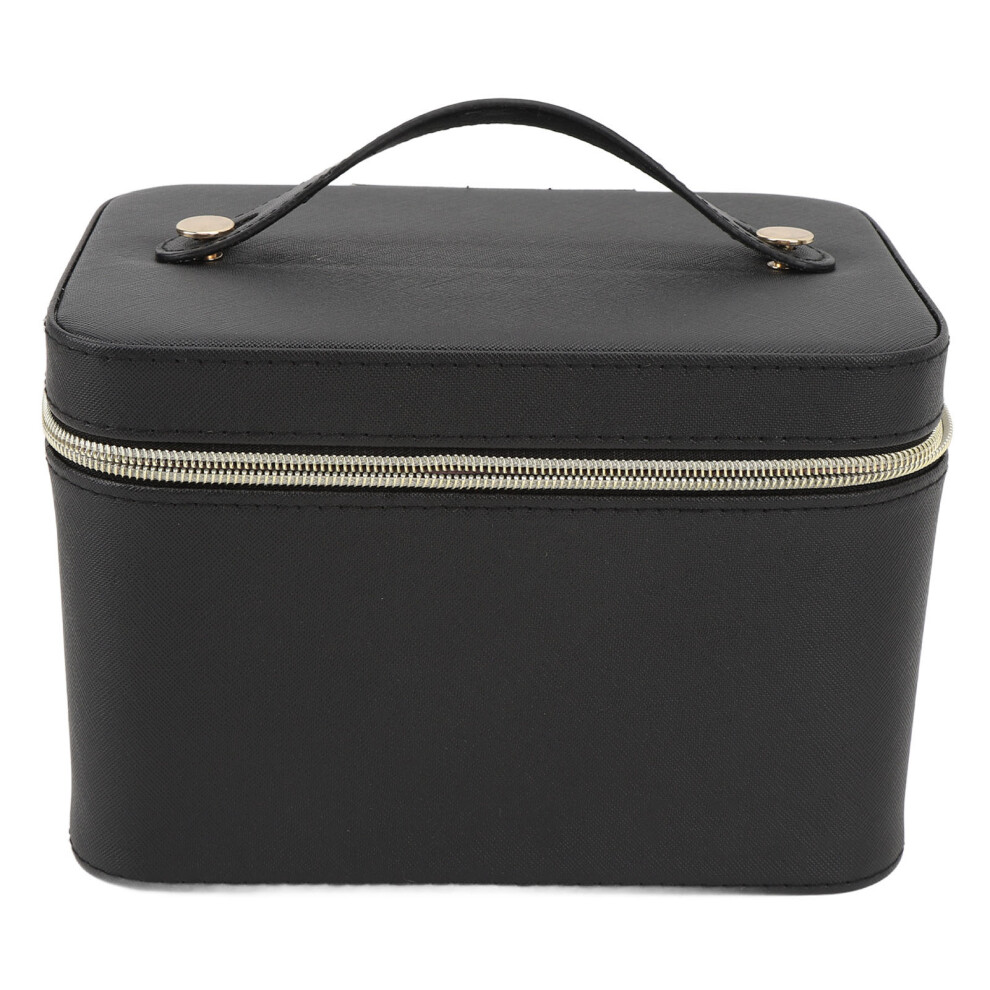Large Capacity PU Leather Makeup Bag with Mirror, Portable Black M
