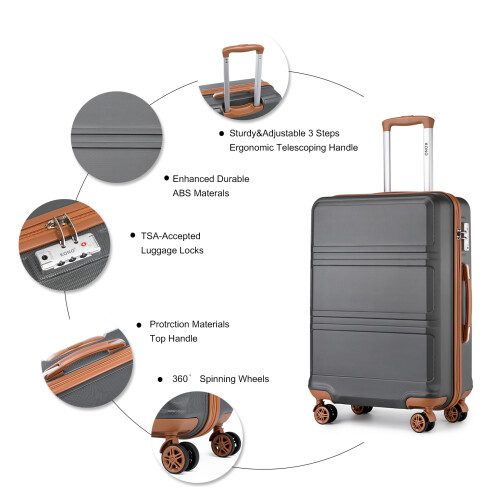 (Grey and Brown) 6-Piece Travel Luggage Set ABS Hard Shell Suitcase 2