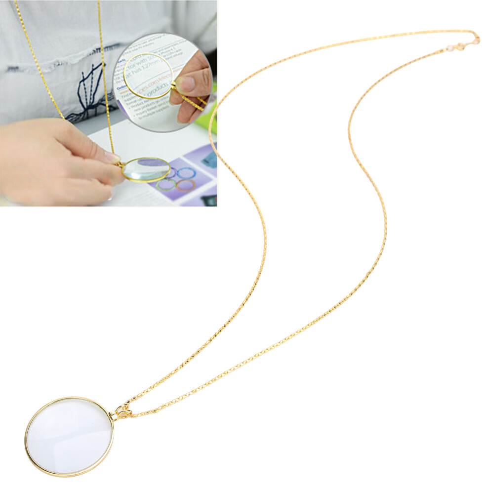 Gold Elegant 5X Reading Pendant With Chain - Zinc Alloy Magnifier