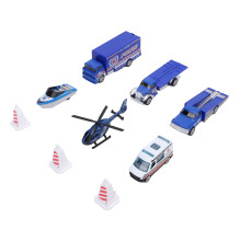 Ensemble de 6 voitures de pompiers jouets bleu - Plastique et alliage