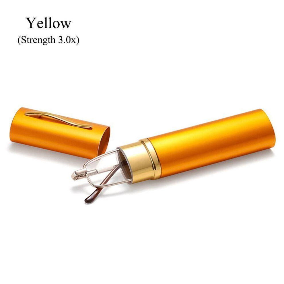 Yellow (, Strength 3.0X) Light Slim Lightweight With Pen Clip Tube Case Readers For Men Women Eyeglasses Reading Glasses