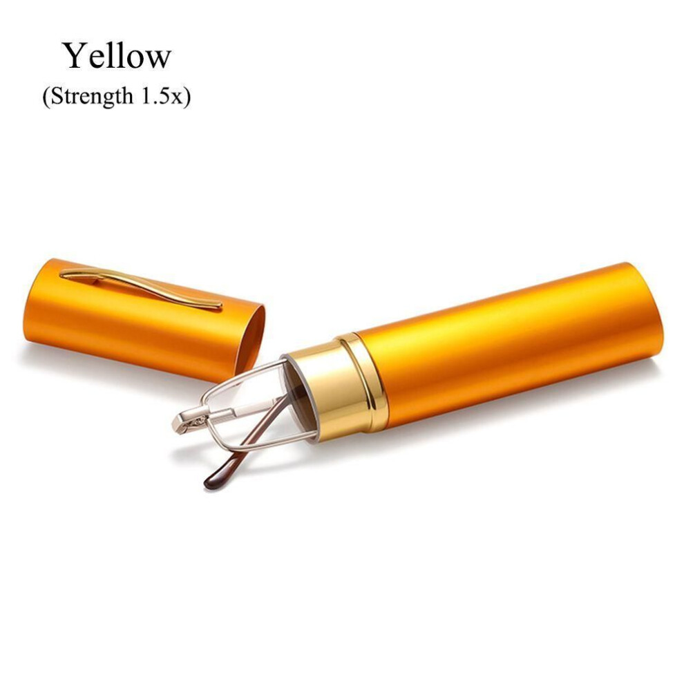 Yellow (, Strength 1.5X) Light Slim Lightweight With Pen Clip Tube Case Readers For Men Women Eyeglasses Reading Glasses