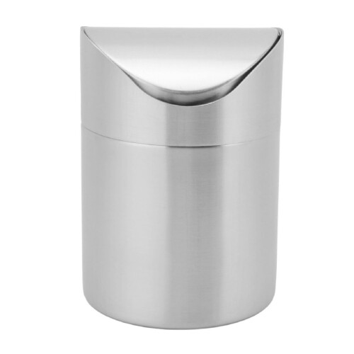 Mini-Schreibtisch-Mülleimer mit Schwenkdeckel silber 2