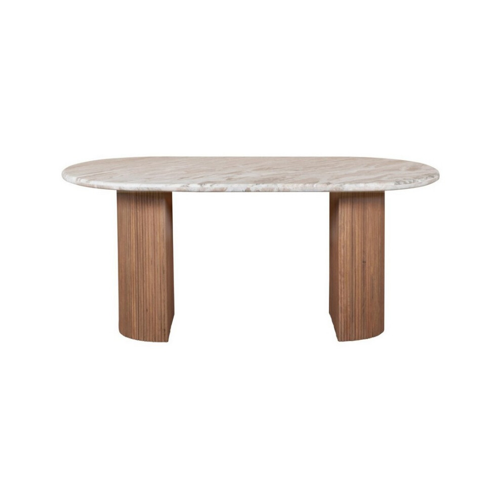 Indian Hub Ashford Pedestal 6-8 Seater Dining Table - Natural Marble And Wood - L85 X W170 X H76 Cm - Brown
