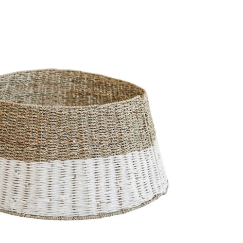 Round Foldable Wicker and White Tree Skirt - L60 x W60 x H26 cm - White 1