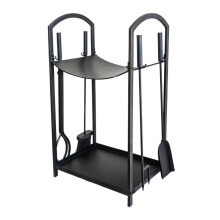 Curved Log Holder with Companion Set- L30 x W39 x H71 cm - Black