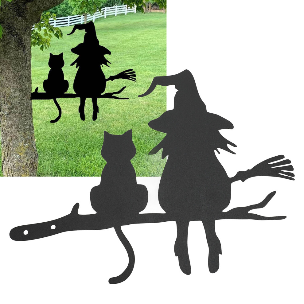Cute Witch Cat Garden Stake Iron Silhouette for Yard Lawn Decoration-image-OPC-PJCFSNQ-NEW