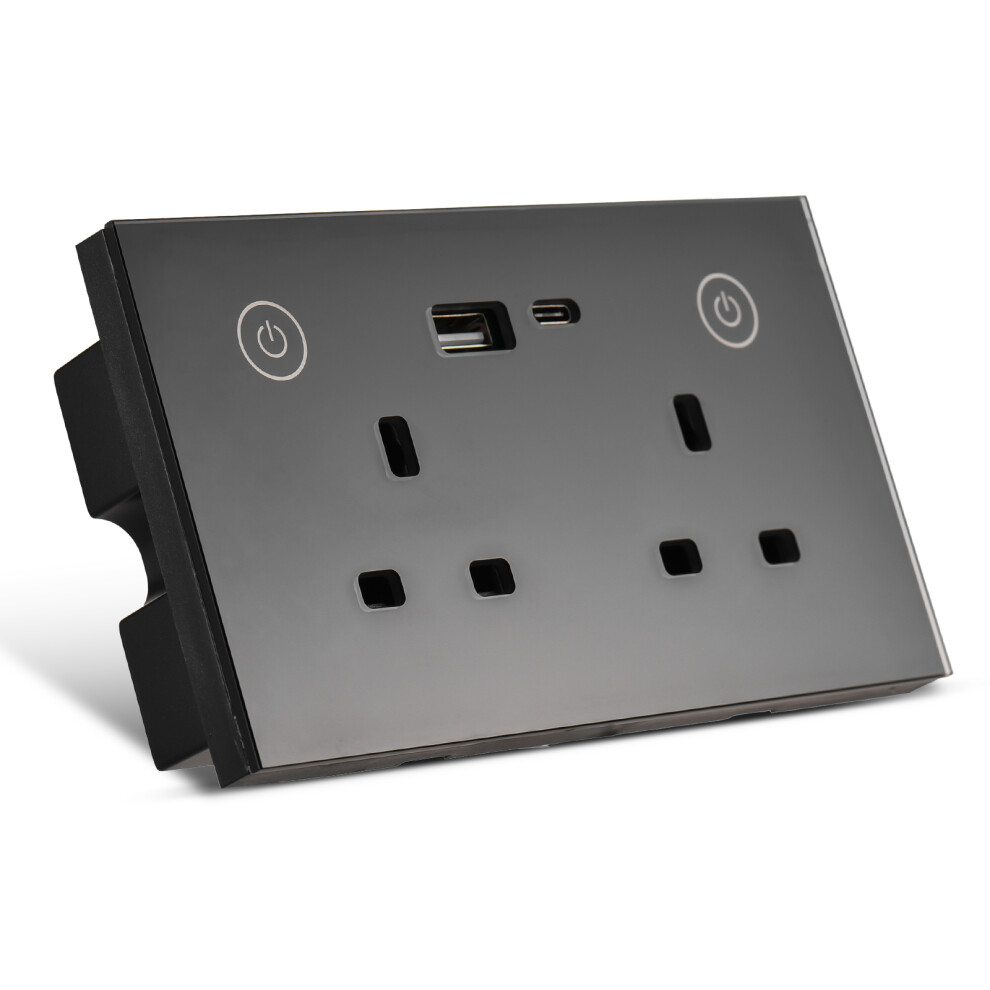 Touch Control Wifi Wall Outlet Flameproof Glass Type-C Usb App & Voice Remote 4231333619232