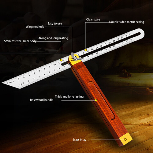 T-Schmiege 27cm 360 Winkelmesser Rosenholz/Stahl 2