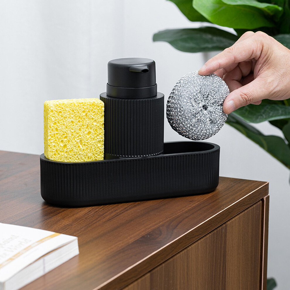 Multifunction Resin Dish Soap Dispenser With Scouring Ball, Black 3241333622973