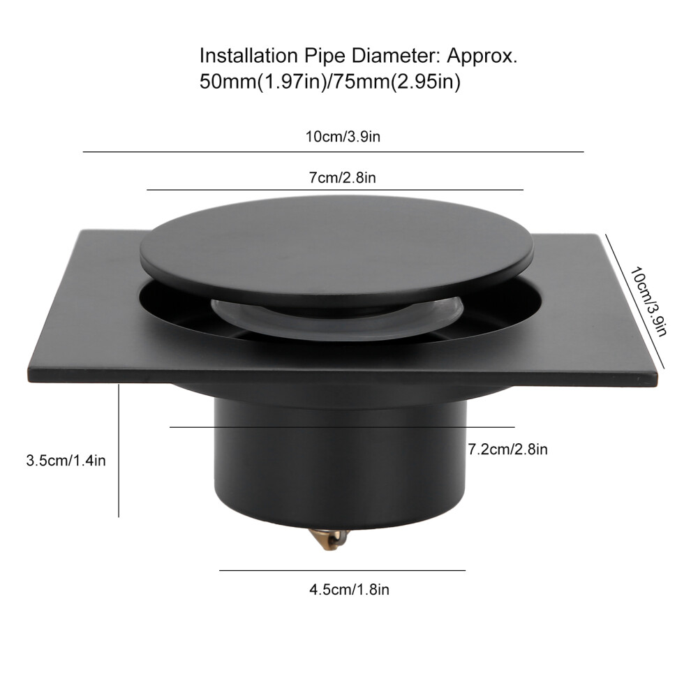 Square Black Anti-Odor Pop Up Floor Drain For Bathroom Quick Drainage 4971333633714