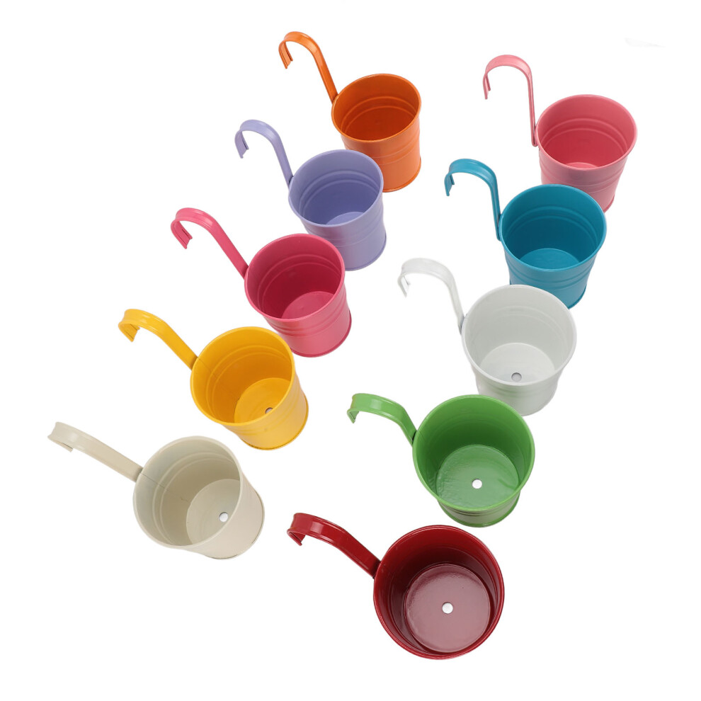 10Pcs Iron Hanging Flower Pots with Drainage Holes, 10cm Opening