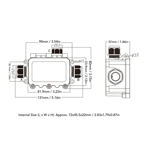 LF M2068 450V 40A 4-Wege IP68-Verteilerdose, 9-12mm 1