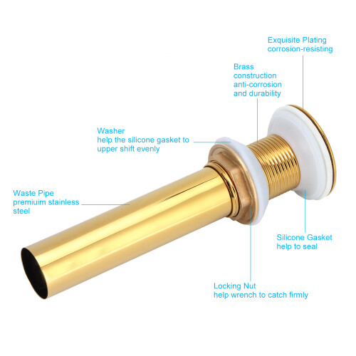 Durable Gold Bathroom Sink Drain Without Overflow Anti Clogging Design 2