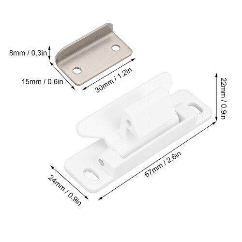Set da 2 chiavistelli per cassetto RV ABS bianco lucchetto per armadio 1