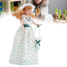 Elegant Dollhouse Accessory: 1:12 Miniature Porcelain Lady Doll Green