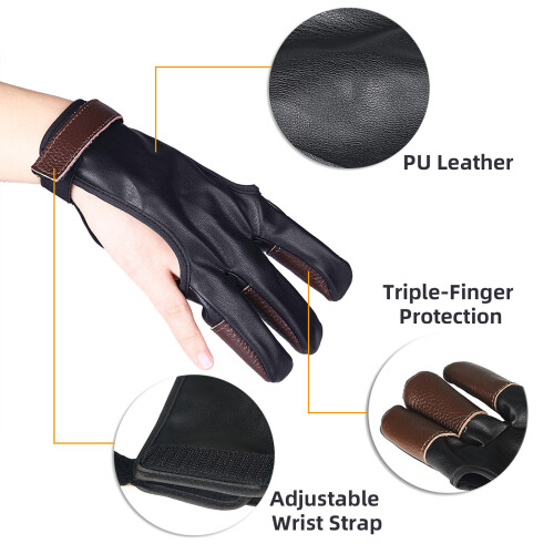 3-Finger Bogenhandschuh PU/Rindsleder S-XL Schwarz/Braun 2