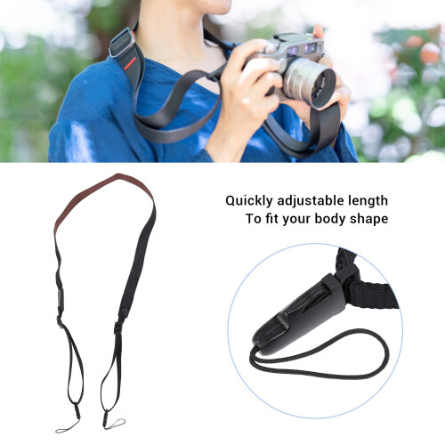 Cinghia da collo regolabile per fotocamera in denim e pelle PU 2