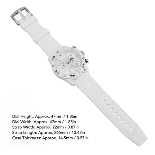 Men's Multifunctional Quartz Watch, White, 47mm Dial & Silicone Strap 1