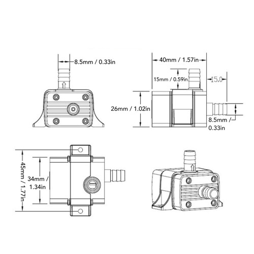 Pompe DC12V 4,2 W 0-300 cm de course 240 L/h IP68 1