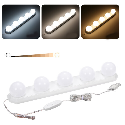 LED Vanity Mirror Lights 5 Bulbs 3 Color Temp, Dimmable USB 2