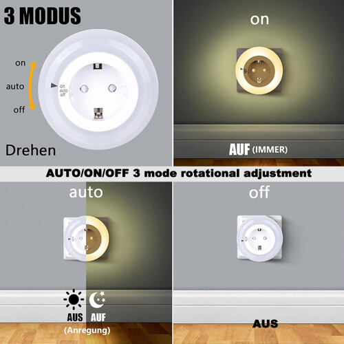 Luce notturna a LED 30 lm ABS calda Auto/Acceso/Spento con spina 2