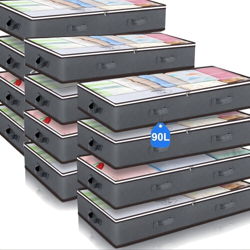 Storage Box Carehabi 4 Stuks 75 L Onderbedcommode, Opbergtas Voor Onder Het Bed Met Zichtdeksel Handgrepen Opslag Kleding Deken Kussens Kledingopslag Organisatie Niet-geweven Stof Ademend Vochtbestendig