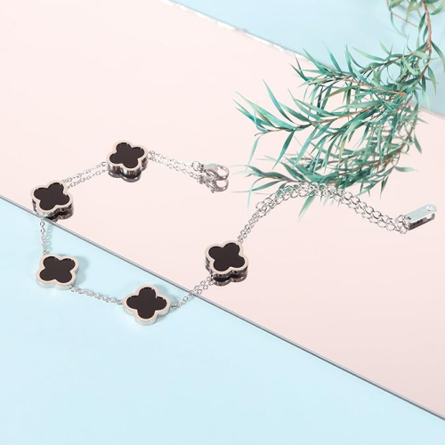 (zwart)Klavertjevier sieraden, titanium stalen armband 1