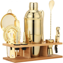 11-Piece Professional Bartending Set with Gold Cocktail Shakers 25oz Muddler Bar Spoon and More for Home Use and Professionals