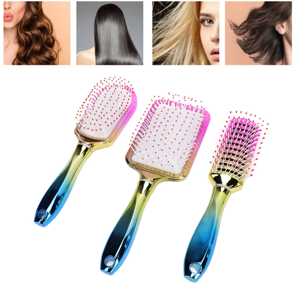 Unisex 3Pcs Gradient Electroplating Paddle Hairbrush Set With Air Cushion & Nylon Comb