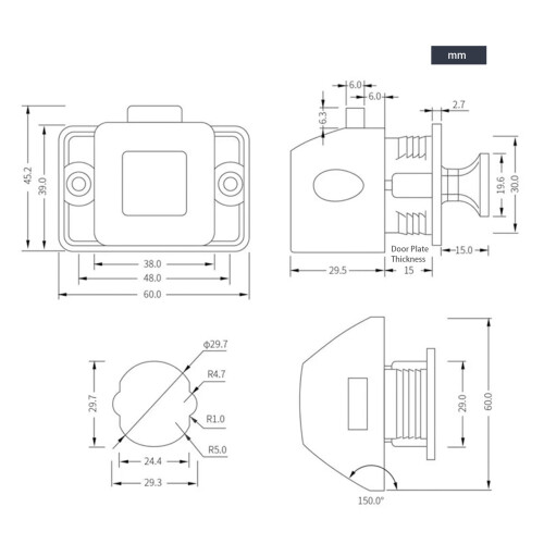 Serratura per armadi RV – Piastra da 15 mm, nera 1