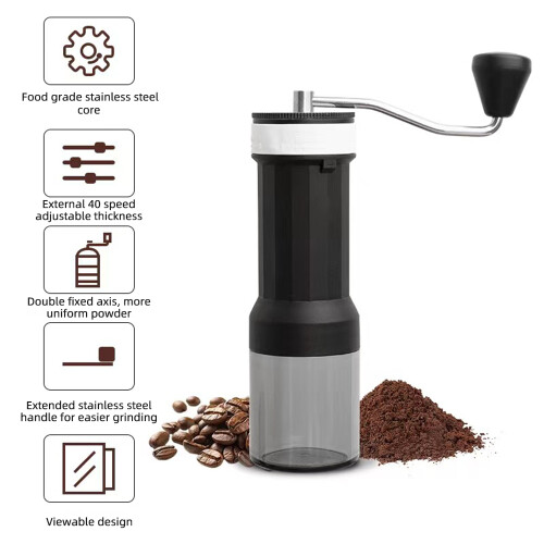 Macinacaffè a 40 livelli, 7.9x4.3x2.4in, 300g Nero/Bianco 2