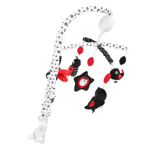 Mobile da culla con musica per neonato, peluche nero/rosso